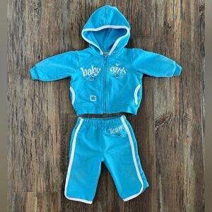 Y2K 2-pc Tracksuit Sweatsuit Baby 6-9 Months Team Baby Girls Blue White Floral